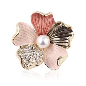 **RAISA* Gold x Pink Pearl Fashion Flower Brooch